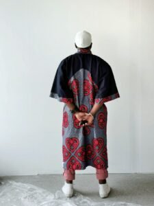 Kimono jeans et wax MANNY "Bleu au coeur" - PIECE UNIQUE